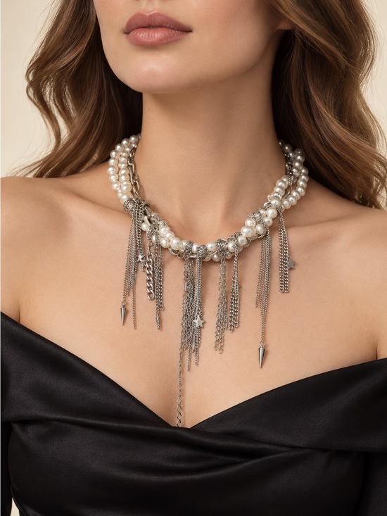 Anthropologie Jewelry - Pearl Silver Modern Necklace